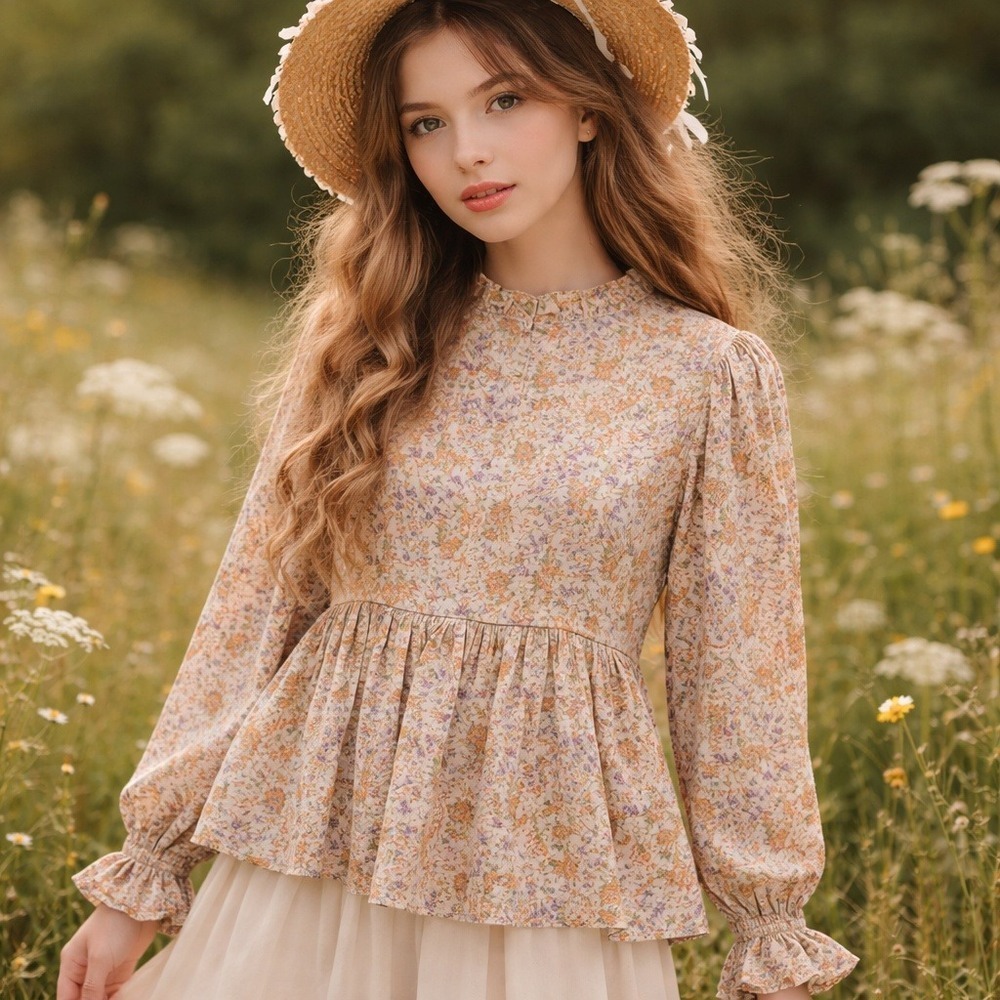 Hailey and Co Ditzy Floral Peasant Blouse Womens‎ M Fairy Ruffle Puff Sleeve New - Picture 14 of 14